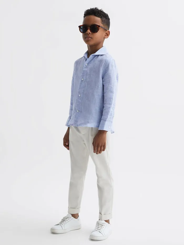Reiss Shirts Ruban Linen Regular Fit Shirt Soft Blue 8211 Children