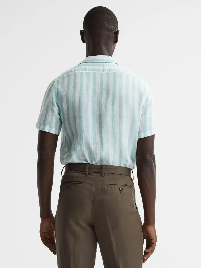 Reiss Shirts Rufus Regular Fit Linen Cuban Collar Shirt Aquamarine Stripe 8211 Men