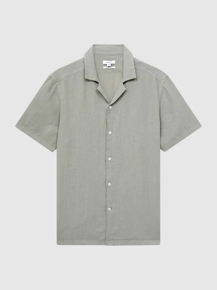 Reiss Shirts Rufus Regular Fit Linen Cuban Collar Shirt Sage 8211 Men