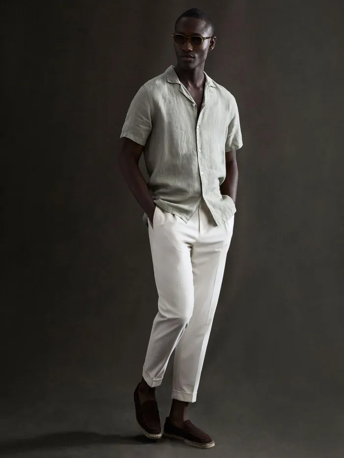 Reiss Shirts Rufus Regular Fit Linen Cuban Collar Shirt Sage 8211 Men