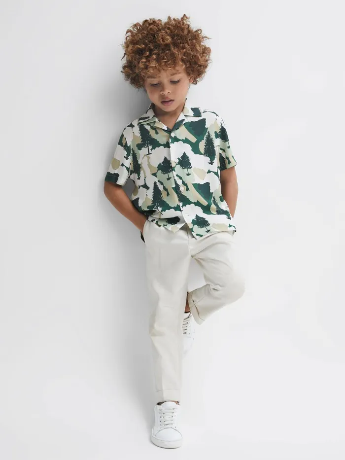 Reiss Shirts Saxon Cuban Collar Short Sleeve Shirt Green 8211 Children