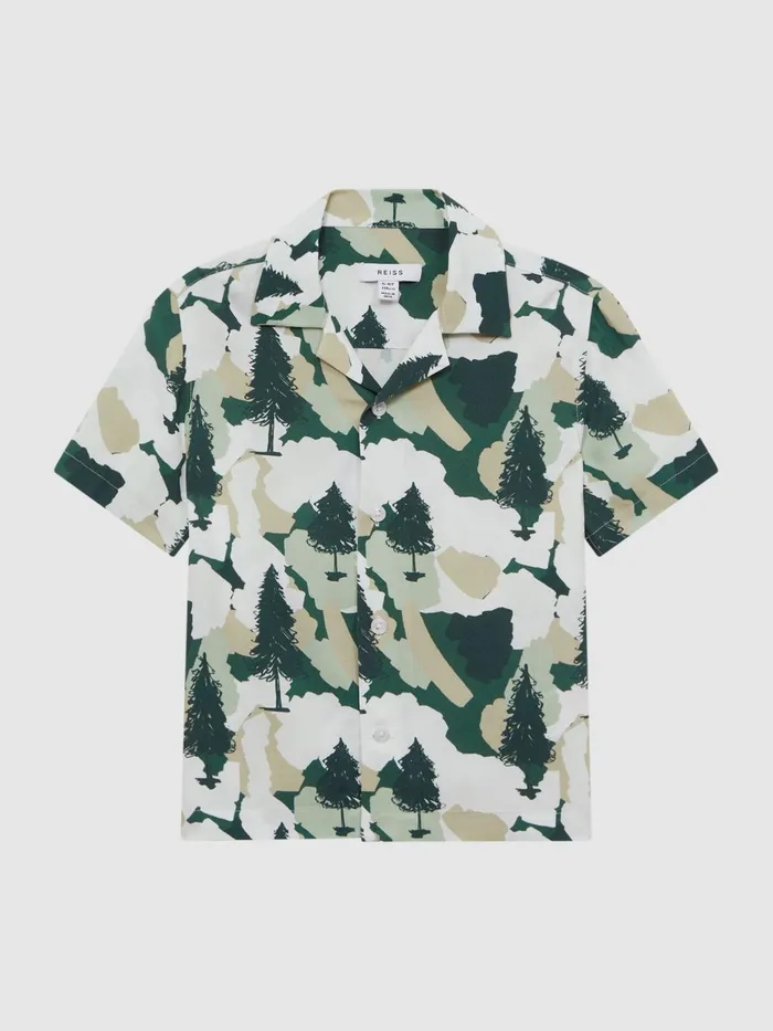 Reiss Shirts Saxon Cuban Collar Short Sleeve Shirt Green 8211 Children