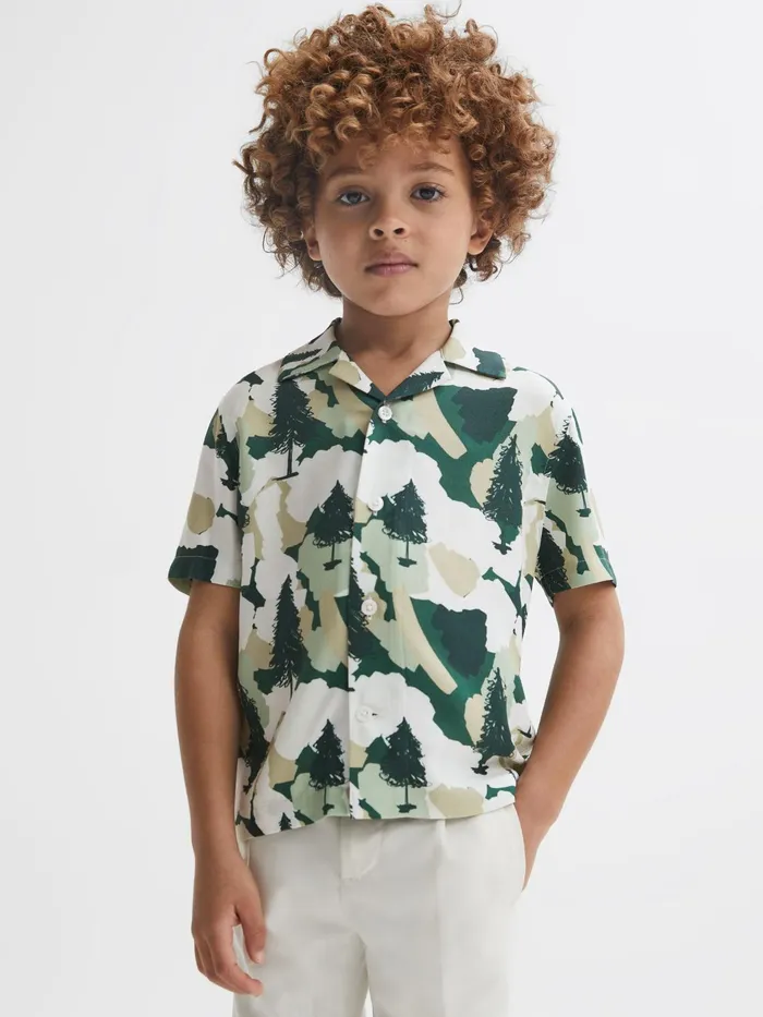 Reiss Shirts Saxon Cuban Collar Short Sleeve Shirt Green 8211 Children