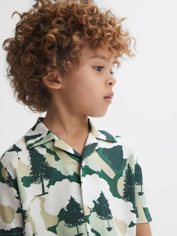 Reiss Shirts Saxon Cuban Collar Short Sleeve Shirt Green 8211 Children