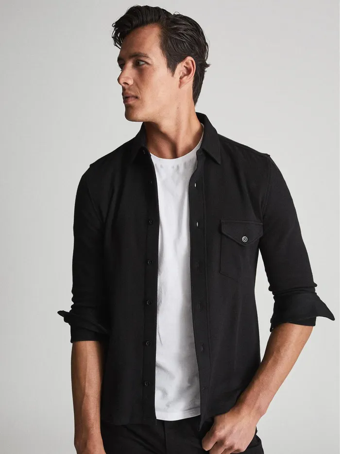 Reiss Shirts Scott Cotton Wool Blend Overshirt Black 8211 Men