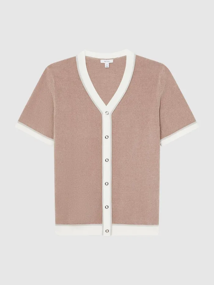 Reiss Shirts Striker Chenille Press Stud VNeck Shirt Champagne 8211 Men