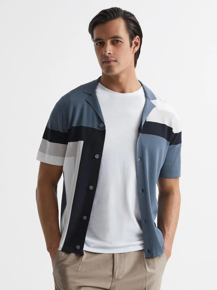 Reiss Shirts Suffolk Cuban Collar Colourblock Shirt Airforce Blue 8211 Men