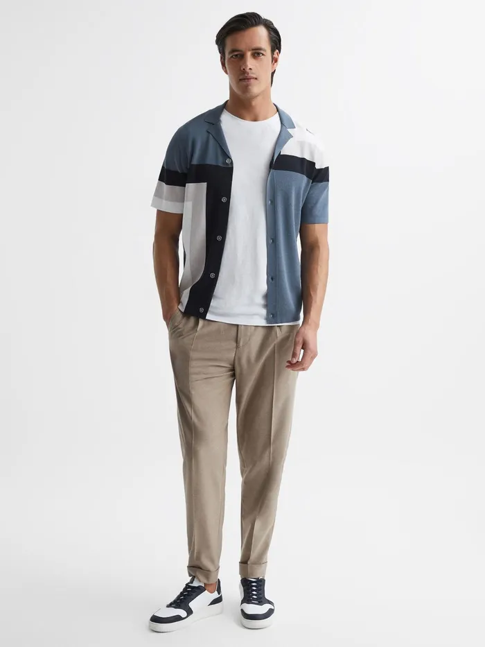 Reiss Shirts Suffolk Cuban Collar Colourblock Shirt Airforce Blue 8211 Men