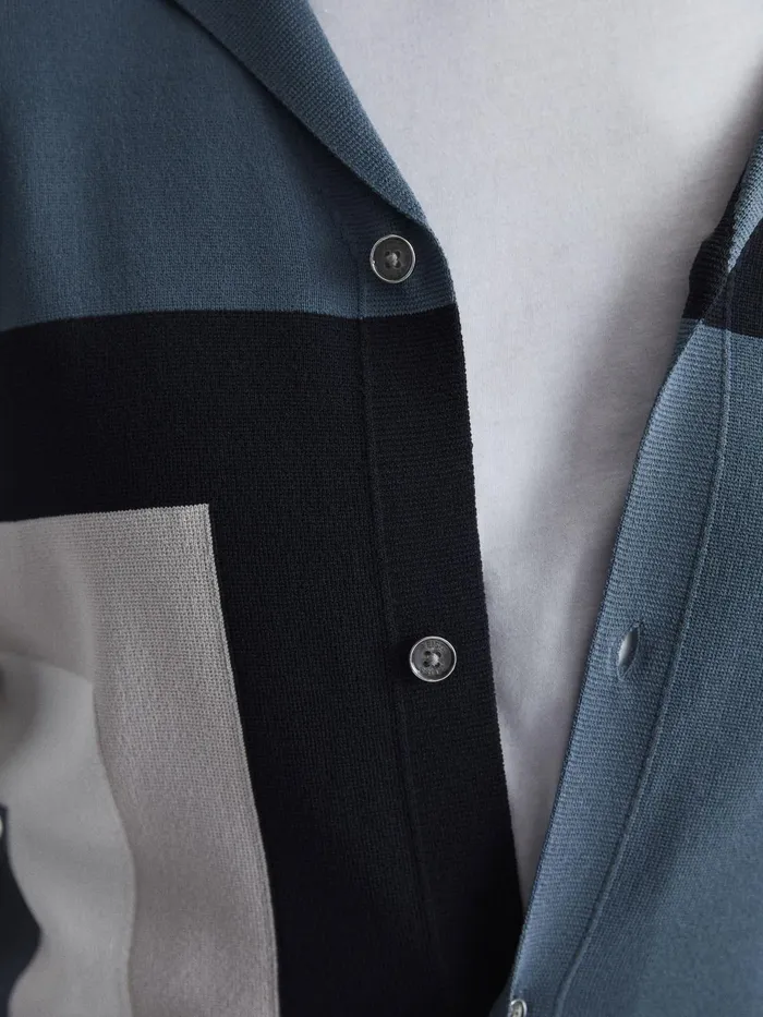 Reiss Shirts Suffolk Cuban Collar Colourblock Shirt Airforce Blue 8211 Men