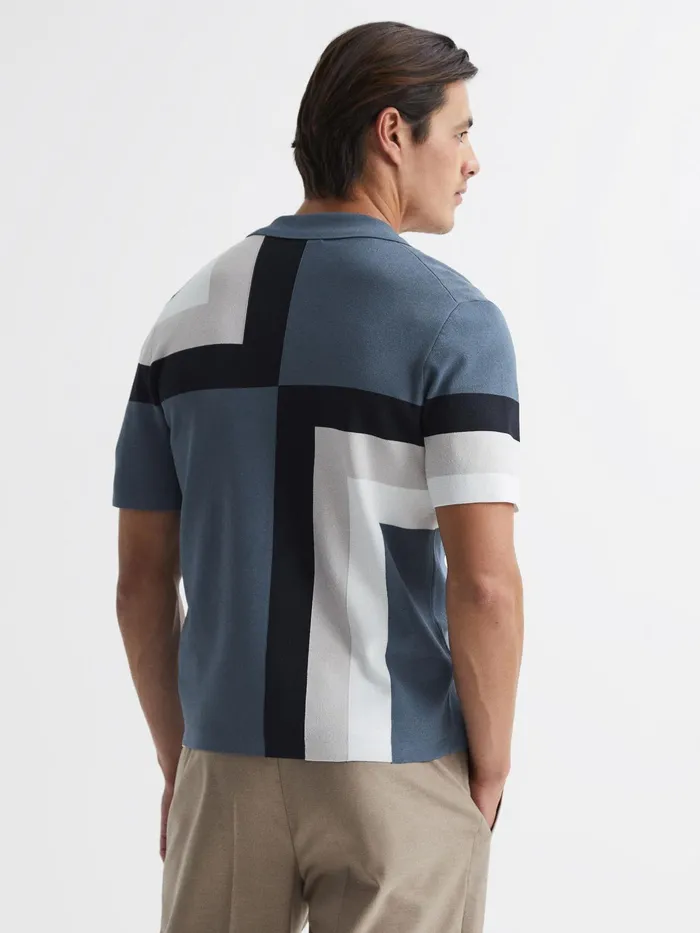 Reiss Shirts Suffolk Cuban Collar Colourblock Shirt Airforce Blue 8211 Men