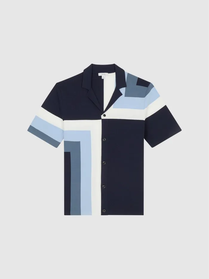 Reiss Shirts Suffolk Cuban Collar Colourblock Shirt Navy 8211 Men
