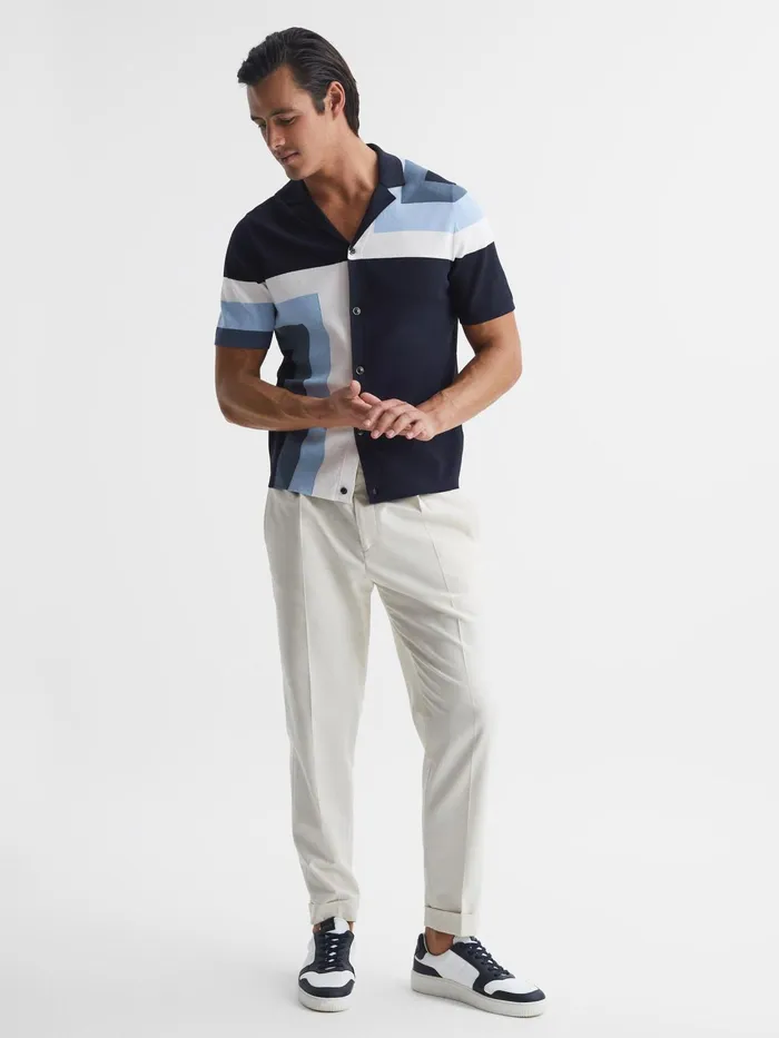 Reiss Shirts Suffolk Cuban Collar Colourblock Shirt Navy 8211 Men