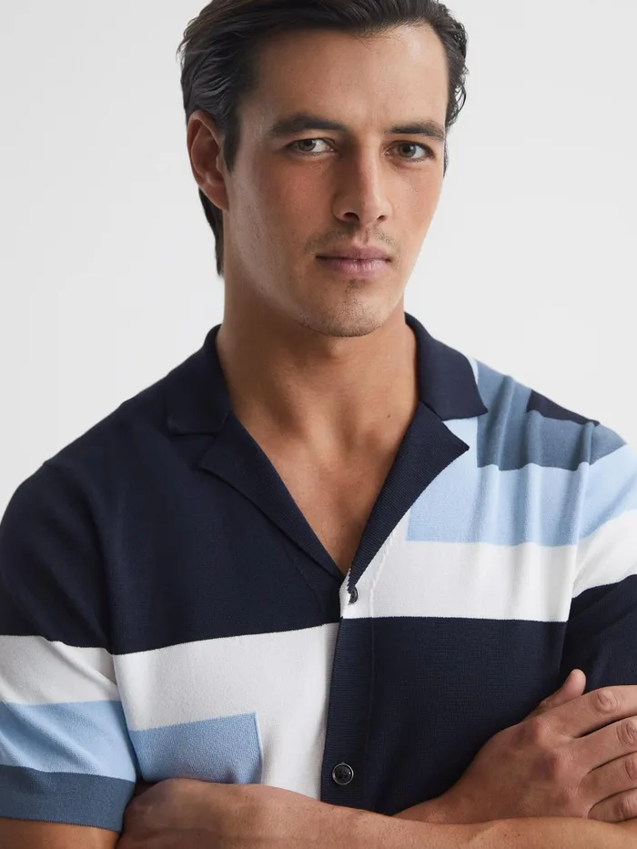 Reiss Shirts Suffolk Cuban Collar Colourblock Shirt Navy 8211 Men