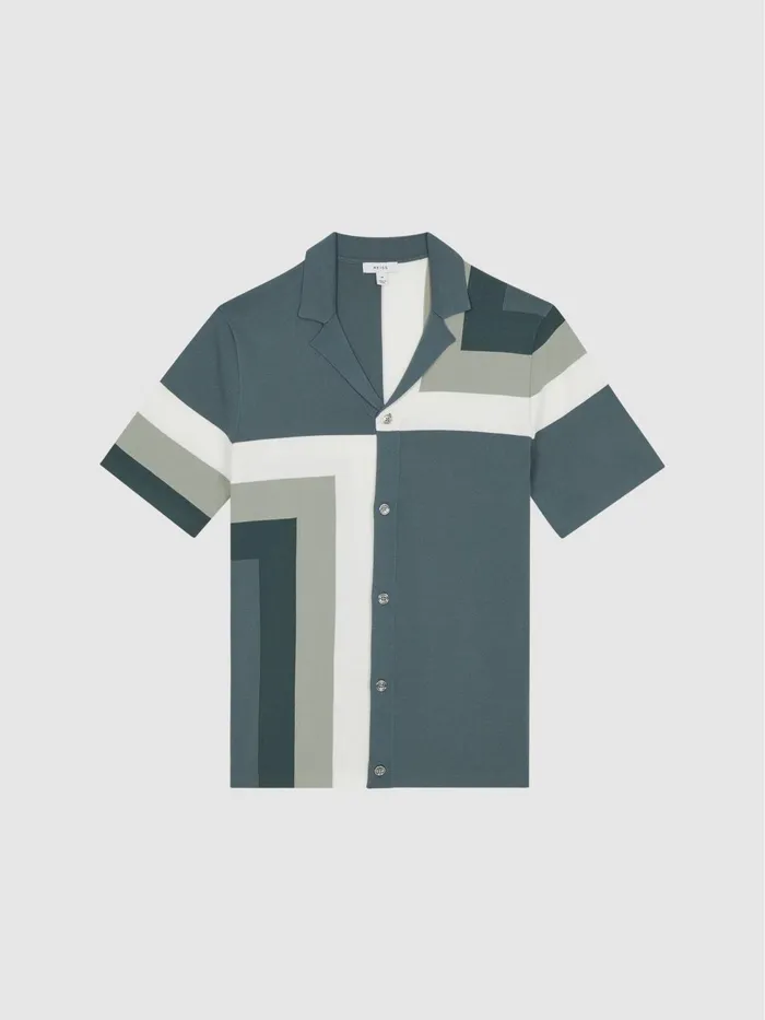 Reiss Shirts Suffolk Cuban Collar Colourblock Shirt Sage 8211 Men