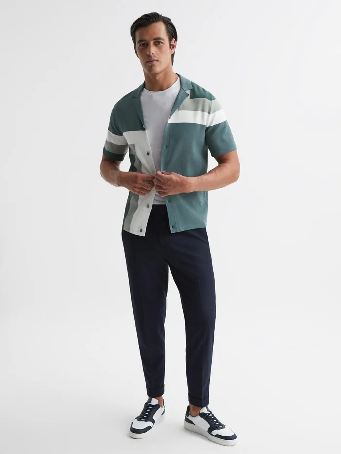 Reiss Shirts Suffolk Cuban Collar Colourblock Shirt Sage 8211 Men