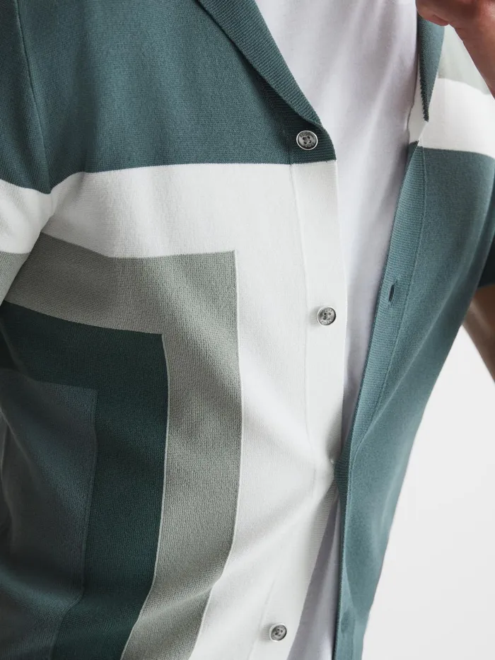 Reiss Shirts Suffolk Cuban Collar Colourblock Shirt Sage 8211 Men