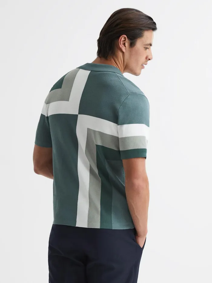 Reiss Shirts Suffolk Cuban Collar Colourblock Shirt Sage 8211 Men