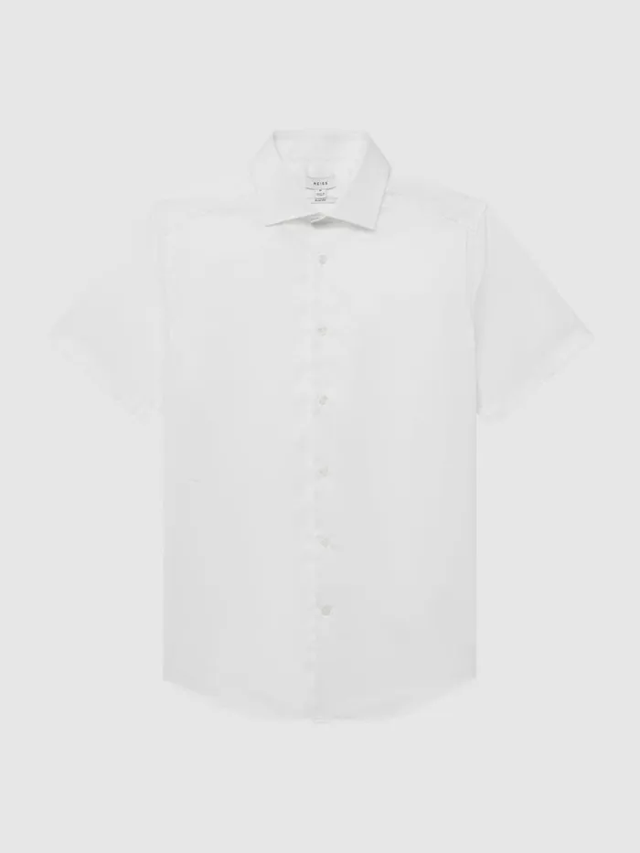 Reiss Shirts Tristan Slim Fit Cotton Satin Short Sleeve Shirt White 8211 Men