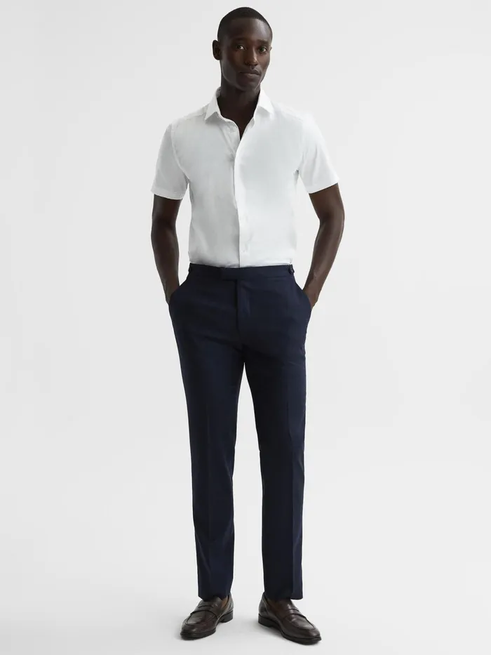 Reiss Shirts Tristan Slim Fit Cotton Satin Short Sleeve Shirt White 8211 Men