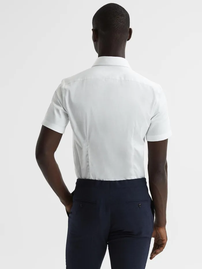Reiss Shirts Tristan Slim Fit Cotton Satin Short Sleeve Shirt White 8211 Men