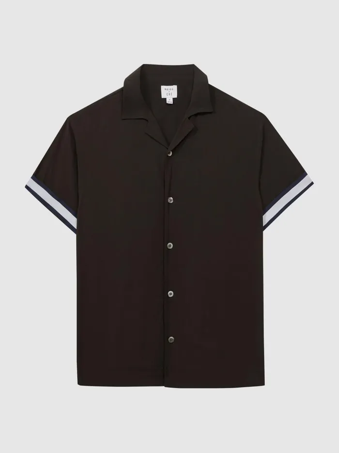 Reiss Shirts Valbonne Reiss Ch Contrast Cuff Cuban Collar Shirt Chocolatenavy 8211 Men