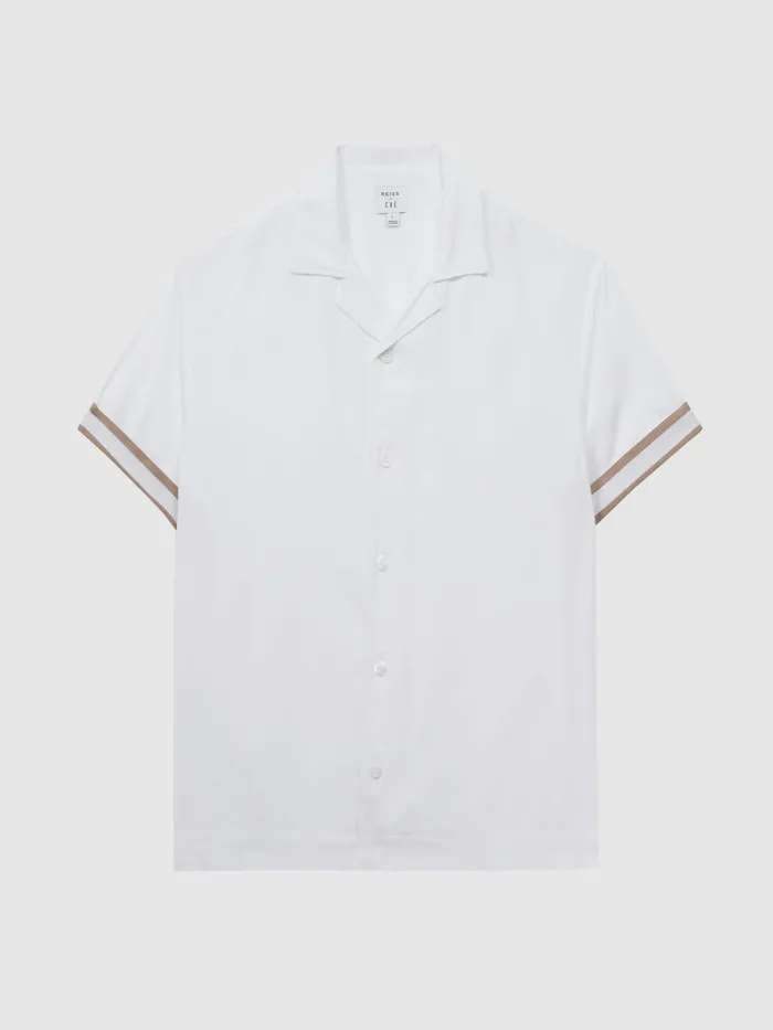 Reiss Shirts Valbonne Reiss Ch Contrast Cuff Cuban Collar Shirt Whitebeige 8211 Men