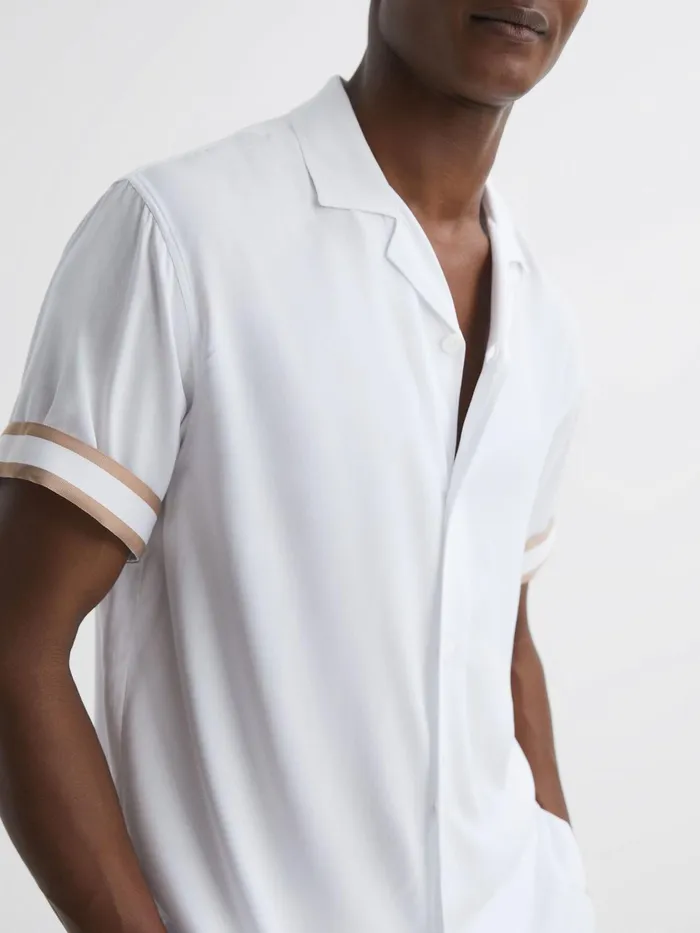 Reiss Shirts Valbonne Reiss Ch Contrast Cuff Cuban Collar Shirt Whitebeige 8211 Men