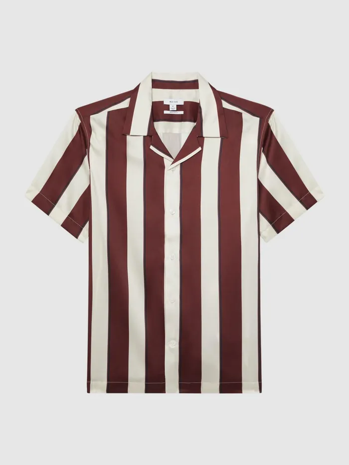 Reiss Shirts Virginia Slim Fit Cuban Collar Striped Shirt Rust 8211 Men