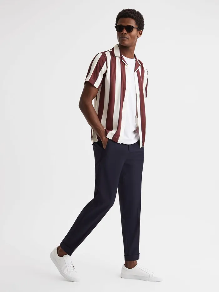 Reiss Shirts Virginia Slim Fit Cuban Collar Striped Shirt Rust 8211 Men