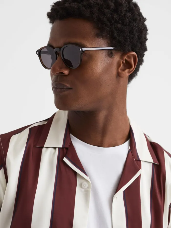 Reiss Shirts Virginia Slim Fit Cuban Collar Striped Shirt Rust 8211 Men