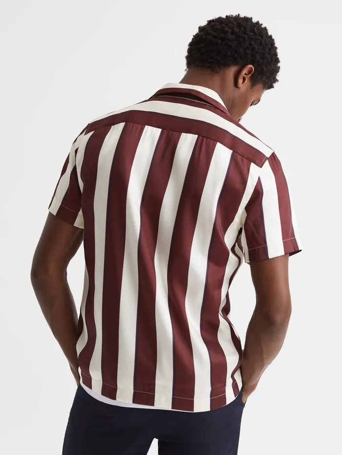 Reiss Shirts Virginia Slim Fit Cuban Collar Striped Shirt Rust 8211 Men