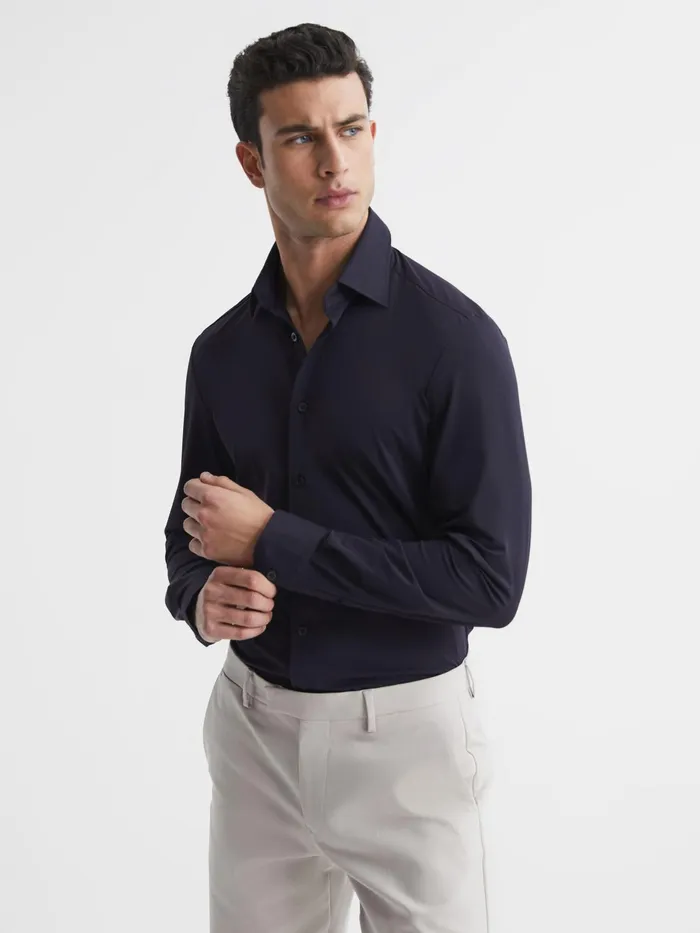 Reiss Shirts Voyager Regular Fit Travel Shirt Navy 8211 Men
