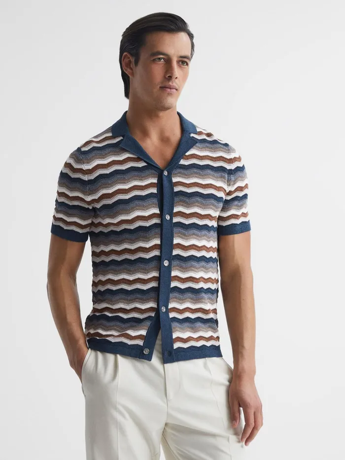 Reiss Shirts Whiteley Cuban Collar Printed Shirt Multi 8211 Men
