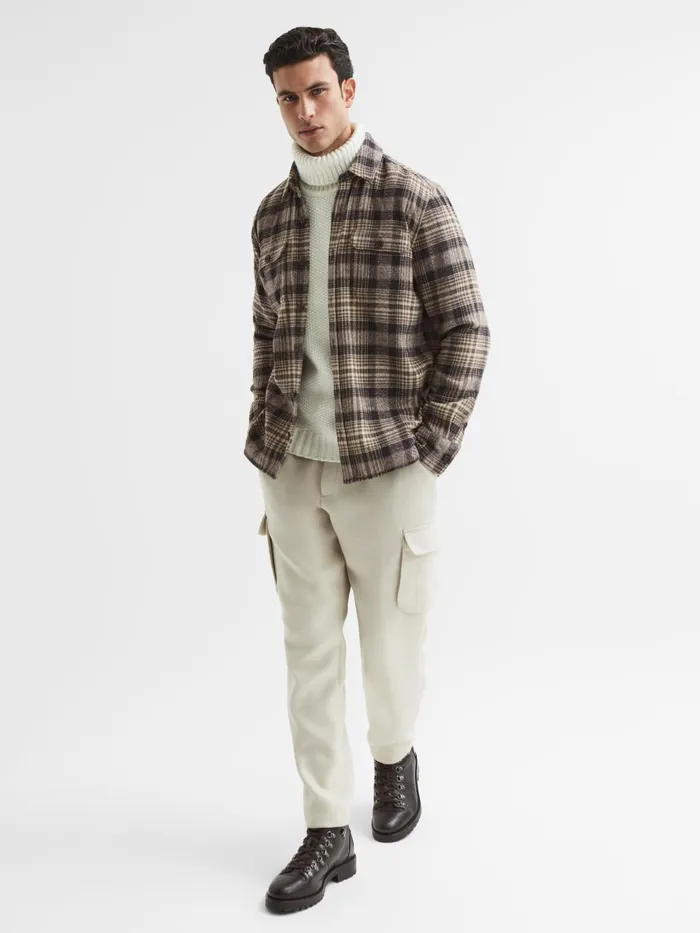 Reiss Shirts Wilbur Paige Cotton Checked Overshirt Dark Hilside 8211 Men