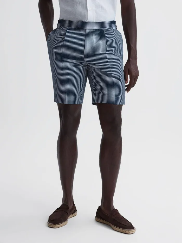 Reiss Shorts Archie Striped Side Adjuster Shorts Navywhite 8211 Men