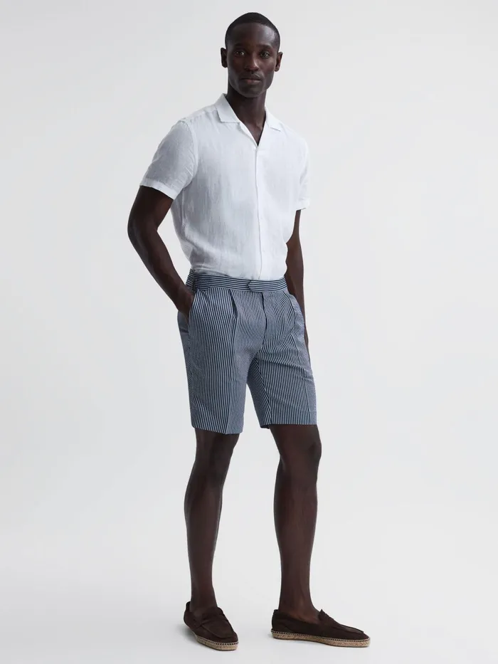 Reiss Shorts Archie Striped Side Adjuster Shorts Navywhite 8211 Men