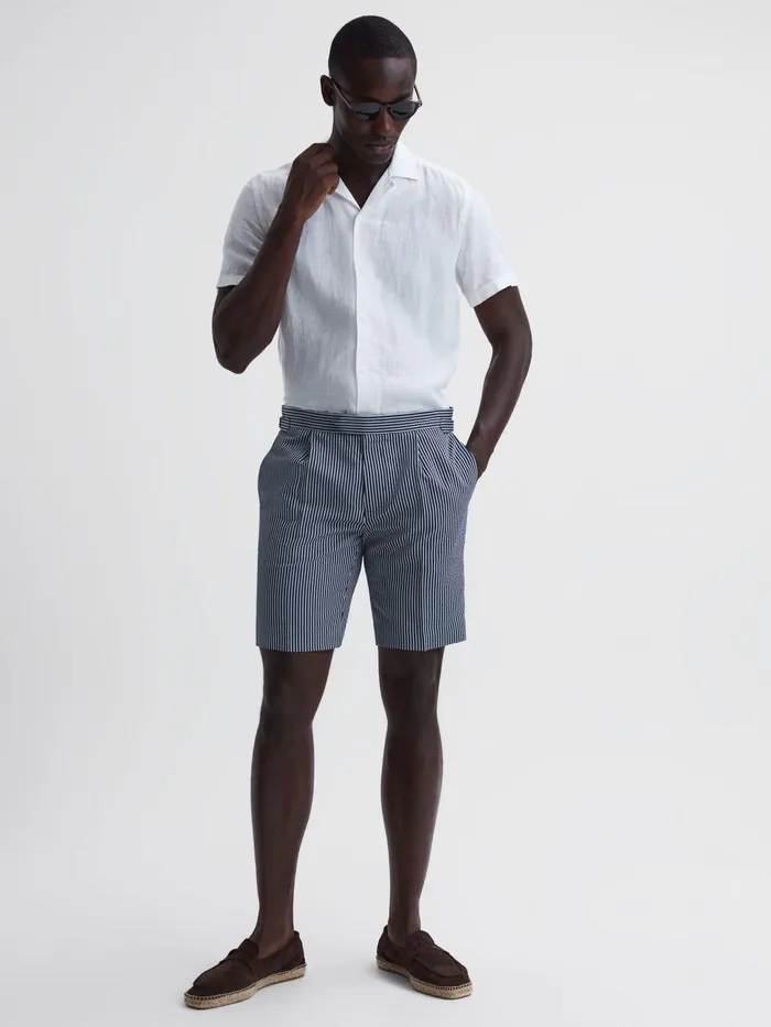 Reiss Shorts Archie Striped Side Adjuster Shorts Navywhite 8211 Men
