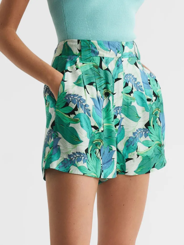 Reiss Shorts Dana Mid Rise Printed Shorts Aquamarine 8211 Women
