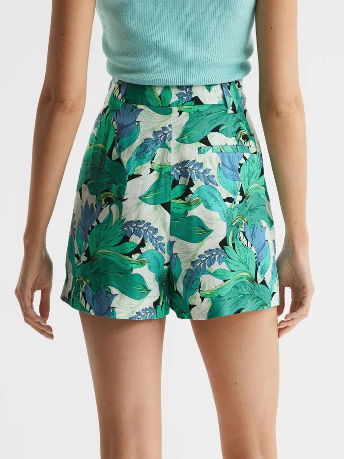 Reiss Shorts Dana Mid Rise Printed Shorts Aquamarine 8211 Women