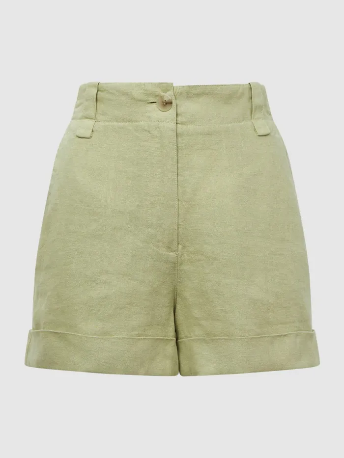 Reiss Shorts Demi Linen High Rise Garment Dyed Shorts Green 8211 Women