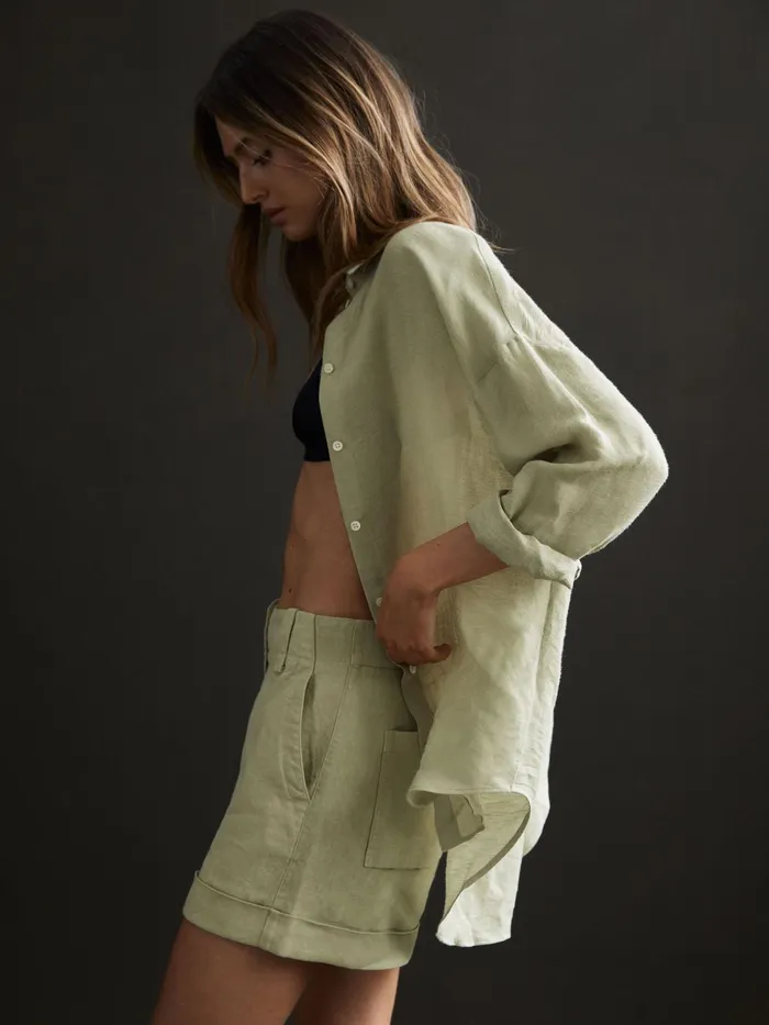 Reiss Shorts Demi Linen High Rise Garment Dyed Shorts Green 8211 Women