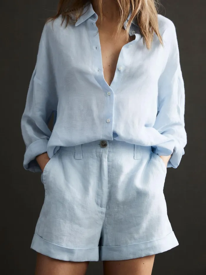Reiss Shorts Demi Linen High Rise Garment Dyed Shorts Ice Blue 8211 Women