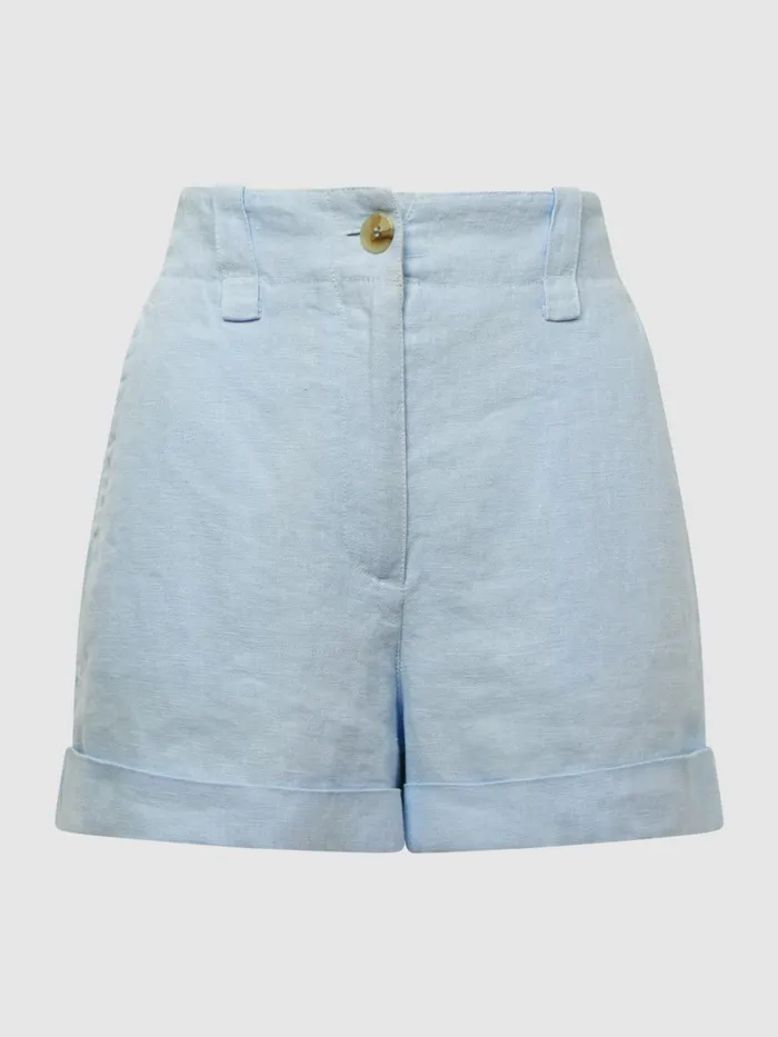 Reiss Shorts Demi Linen High Rise Garment Dyed Shorts Ice Blue 8211 Women