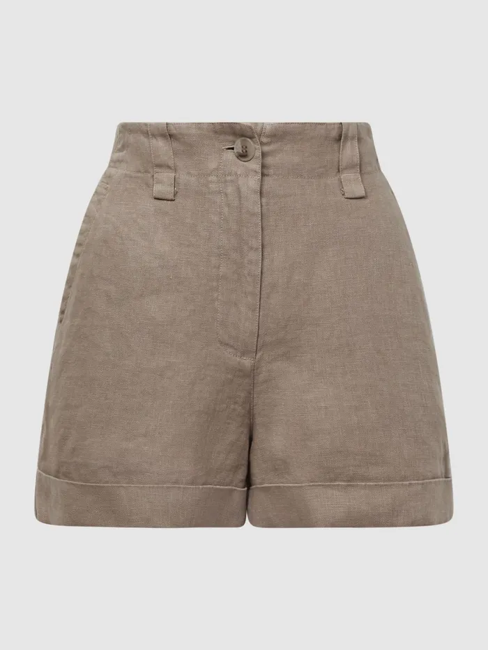 Reiss Shorts Demi Linen High Rise Garment Dyed Shorts Mink 8211 Women