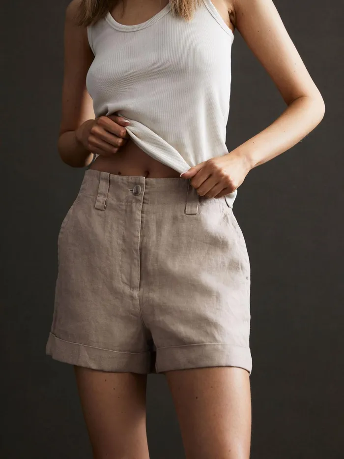 Reiss Shorts Demi Linen High Rise Garment Dyed Shorts Mink 8211 Women