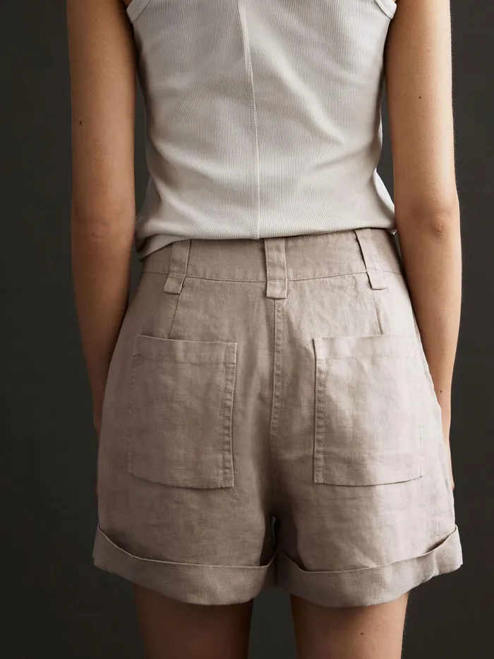 Reiss Shorts Demi Linen High Rise Garment Dyed Shorts Mink 8211 Women