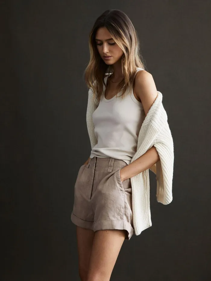 Reiss Shorts Demi Linen High Rise Garment Dyed Shorts Mink 8211 Women