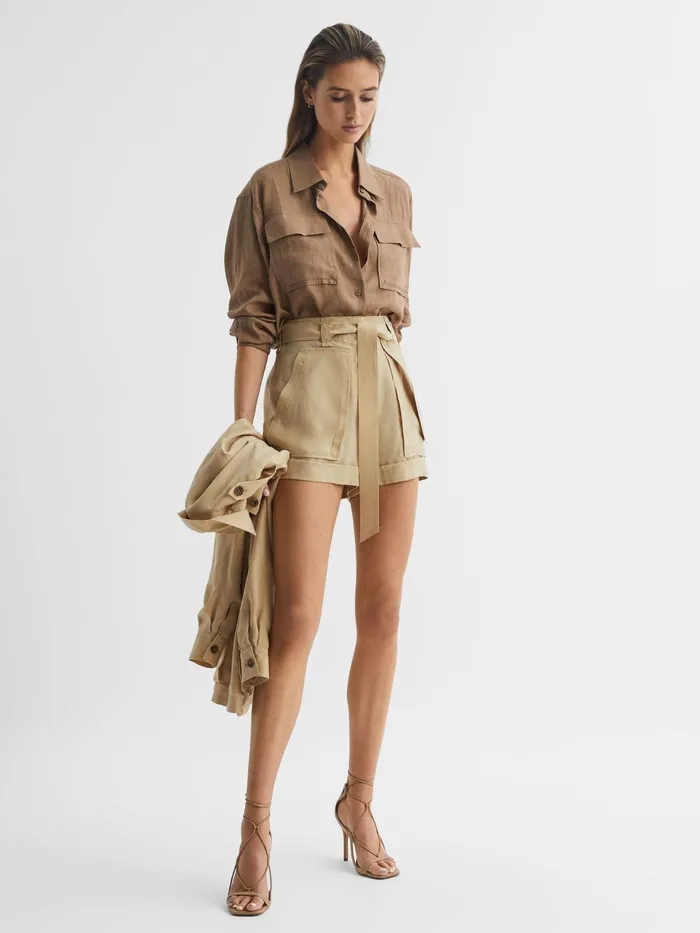 Reiss Shorts Joanie Mid Rise Utility Shorts Neutral 8211 Women