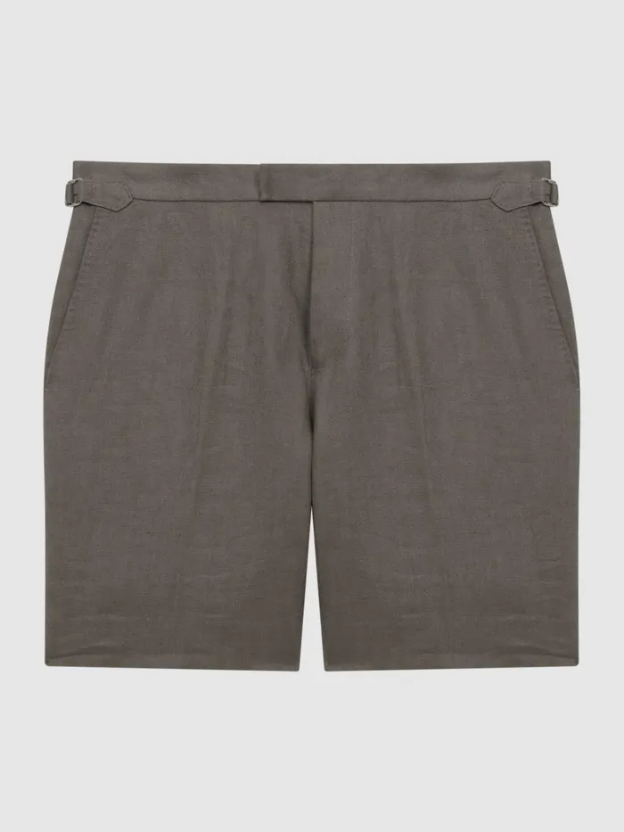 Reiss Shorts Searcy Linen Side Adjuster Shorts Olive 8211 Men