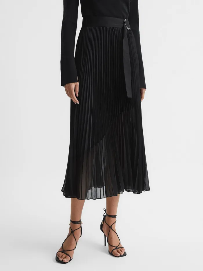 Reiss Skirts Anya Pleated Midi Skirt Black 8211 Women